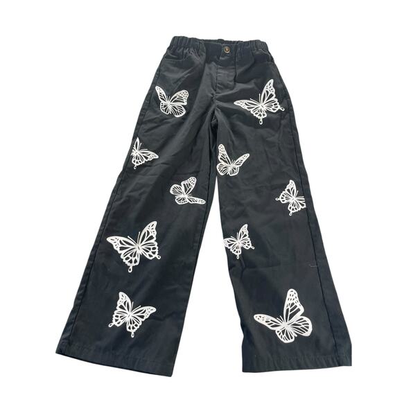 Unbranded Girls Black Butterfly Print Wide Leg Pants Youth - Picture 2 of 8
